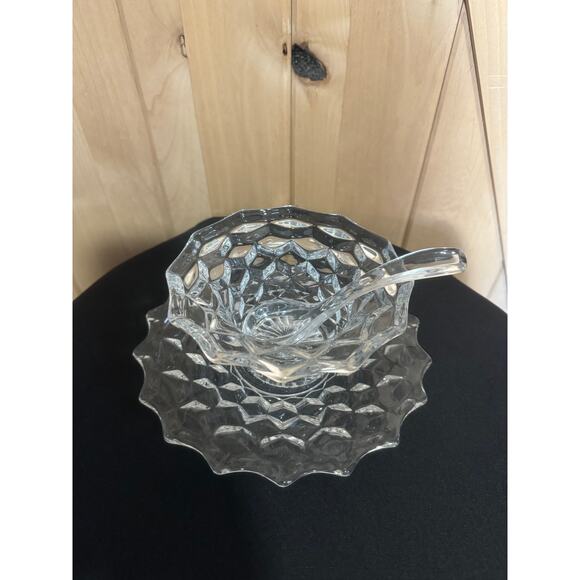 Vintage Fosteria Condiment Set - Bowl, Spoon, & Underplate - Picture 3 of 10